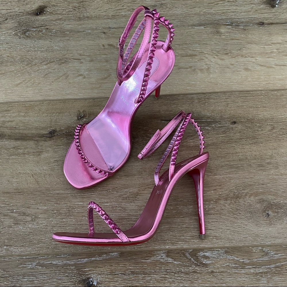 Christian Louboutin So Me 100 Metallic Pink Studded Heels Size 38.5 - Picture 5 of 16